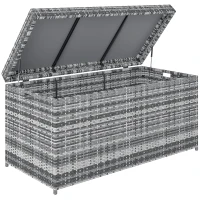 Outsunny Baúl poliratán 380 L resistente a la intemperie Caja para cojines con tapa Almacenamiento resistente a UV 130 x 61 x 65 cm Gris oscuro(m-6)