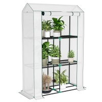 Outsunny 40 x 100cm Three Shelf Steel Frame Greenhouse - White