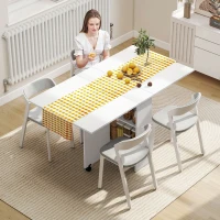 HOMCOM Table pliante de cuisine salle à manger amovible sur roulettes 75L x 140l x 74H cm 2 étagères intégrées en bois coloris blanc(m-2)