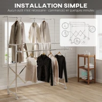 HOMCOM Séchoir à linge pliable étendoir linge intérieur à 3 barres réglables et 4 roulettes 104-150 x 103 x 145-197 cm argent(m-7)