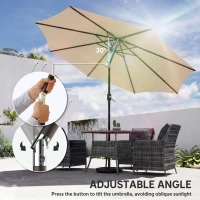 Outsunny 2.7 m Garden Parasol Umbrella with Cross Base and Sandbag, Retractable Ribs, Outdoor Table Market Umbrella, Khaki(m-6)