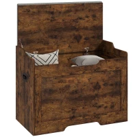 HOMCOM Banqueta contenedora de 103L multifunción color madera con cojín de tejido gris, 75x40x56 cm(m-7)