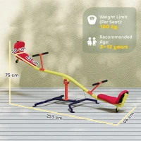 AIYAPLAY Balansoar pentru Copii Rotativ 360°, Capacitate 200kg, 2 Locuri cu Mânere Antiderapante, Scaune Capitonate, Spătar, Roți, 253x96x75 cm, 3-12 Ani(m-3)