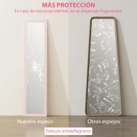 HOMCOM Espejo de Cuerpo Entero 157x37 cm con Marco de MDF Espejo de Pie Inclinado o Colgante Rosa Perla Claro(m-7)