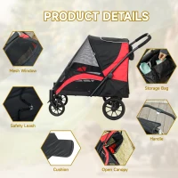 PawHut Foldable Pet Stroller for Large Dogs with Four Big Wheels, Shock-Absorbing Frame, Safety Leashes, Brakes, Red/Black(m-7)