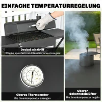 Outsunny Holzkohlegrill mit Deckel, BBQ Smoker Grill mit 2 Seitentischen Große Grillfläche Grillrost Thermometer Räder(m-5)