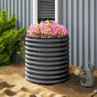 Outsunny Macetero, cubo metálico para flores con borde de seguridad y guantes, fondo abierto, 160B x 80T x 80H cm, Gris oscuro(m-4)