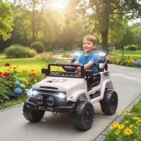 AIYAPLAY Todoterreno para Niños con Faros, Claxon, Cinturón y Mando a Distancia, en PP y Metal, 99x66x68.5 cm, Blanco(m-2)