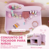 AIYAPLAY Tocador Infantil con Taburete y Espejo en Forma de Flor con Estantes Abiertos para Niños y Niñas de 3-8 Años Morado(m-4)