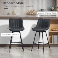 HOMCOM Set of 2 PU Leather Swivel Bar Stools - Black(m-4)