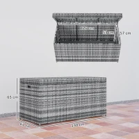Outsunny Baúl poliratán 380 L resistente a la intemperie Caja para cojines con tapa Almacenamiento resistente a UV 130 x 61 x 65 cm Gris oscuro(m-3)