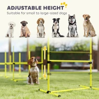 PawHut 4 Pieces Dog Agility Training Equipment, Adjustable Height Jumps Hurdle with Carrying Bag for Outdoor, Yellow(m-4)