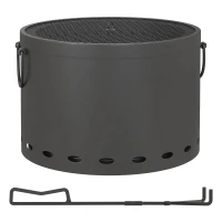 Outsunny Smokeless Fire Pit, 38cm Portable Wood Burning Firepit with Spark Screen and Poker, Low Smoke Camping Bonfire Stove for Garden Patio Picnic, Dark Grey(m-1)