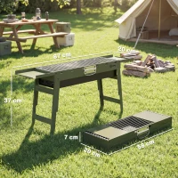 Outsunny Portable BBQ Grill, Foldable Charcoal Grill for Camping and Picnics with 2 Side Shelves and Handle, Green(m-3)