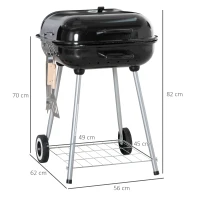 Outsunny Portable BBQ Charcoal Grill with 2 Wheels and Cooking Utensils, Smoker Grill with Lid for Outdoor Barbecues, Camping, Picnic, Courtyard(m-3)