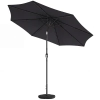Outsunny 2.7 m Garden Parasol Umbrella with Cross Base and Sandbag, Retractable Ribs, Outdoor Table Market Umbrella, Black(m-10)