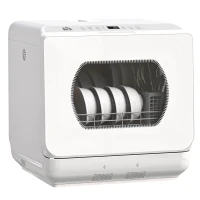 HOMCOM Mini lavavajillas 4 cubiertos 5 programas depósito de agua 6 L mando táctil pantalla LED 45 x 44 x 45,8 cm blanco(m-1)