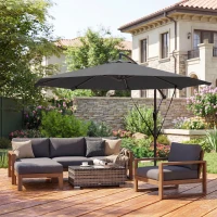 Outsunny Umbrelă Excentrică Ø300 cm cu Bază Încrucișată Manivelă Husă de Protecție și Sfori Anti-vânt UPF30+ Gri închis(m-5)