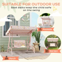 AIYAPLAY Kids Garden Swing Chair with Adjustable Canopy, Safety Belt, 2 Seater Hammock Swing Bench for Patio, Porch, Pink(m-6)