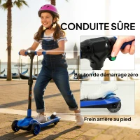 AIYAPLAY Patinete eléctrico infantil 6+ años, plegable 3 ruedas arranque cero, velocidad máxima 8 km/h 64 x 29 x 83 cm azul(m-4)