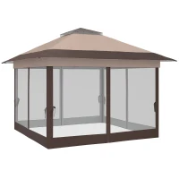 Outsunny 3.6 x 3.6 m Pop up Gazebo with Netting, Height Adjustable Party Tent Instant Canopy Sun Shade Shelter, Khaki(m-11)