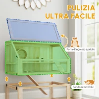 PawHut Gabbia per criceti a 3 livelli con fondo removibile e altalena, 80x50x76 cm, Legno naturale(m-6)