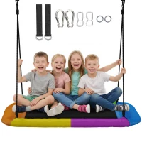 AIYAPLAY Balançoire-nid réglable suspendue jusqu'à 300 kg avec cordes réglables pour 3-8 ans 148x77x180 cm Multicolore(m-6)