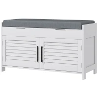 HOMCOM Banco Zapatero con Estante Interior Regulable en 3 Niveles, en MDF y Simil Lino, 90x36x50 cm, Blanco y Gris(m-7)