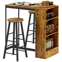 HOMCOM Set de Comedor con Mostrador de Bar con 3 Estantes y 2 Taburetes Altos con Reposapiés Estilo Industrial, Marrón(m-5)