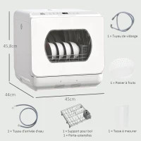HOMCOM Mini lavavajillas 4 cubiertos 5 programas depósito de agua 6 L mando táctil pantalla LED 45 x 44 x 45,8 cm blanco(m-3)
