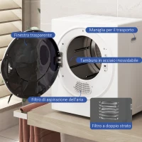 HOMCOM Asciugatrice Elettrica Portatile 850 W, Capacità 33 L 4 Modalità di Funzionamento, Acciaio Inossidabile, 49 L x 40,5 L x 60 H cm(m-5)