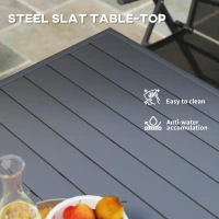 Outsunny Square Garden Table with Slat Top, Steel Frame, Outdoor Table for 4 Person, 80 x 80 x 74 cm, Grey(m-5)