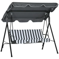 Outsunny Three-Seater Garden Swing Chair, with Adjustable Canopy - Grey Stripe(m-1)