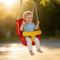 AIYAPLAY Balançoire pour enfants, balançoire bébé extérieure, dossier haut, barre de sécurité, hauteur ajustable, rouge et jaune(m-7)