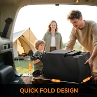 Outsunny Double Decker Folding Festival Trolley on Wheels, 200KG & 350L Capacity Collapsible Wagon Festival Trolley Cart with 134cm Extended for Camping Sports Shopping Garden and Beach, Black(m-6)