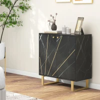 HOMCOM Buffet de rangement avec 2 portes et étagère réglable pieds en métal 76 x 35 x 77 cm ton marbre noir(m-10)