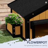 PawHut Wooden Cat House with Flower Pot, Windows, Multiple Entrances, Water-Resistant Roof for Outdoor - Yellow(m-5)