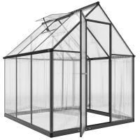 Outsunny Polycarbonate Greenhouse with Swing Door and Adjustable Window, Walk-in Greenhouse with Rain Gutter, 6 x 6.5ft, Black(m-10)