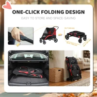 PawHut Foldable Pet Stroller for Large Dogs with Four Big Wheels, Shock-Absorbing Frame, Safety Leashes, Brakes, Red/Black(m-5)