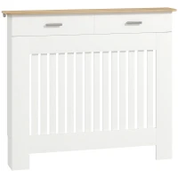 HOMCOM Cubrecalorífero de Listones Antivuelco con Cajón Portaobjetos, en Madera, 112x19x97 cm, Blanco(m-1)