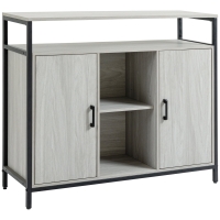 HOMCOM Aparador moderno de madera con 2 armarios y estantes, mueble de cocina y para recibidor Gris claro, 100x34x87.2cm