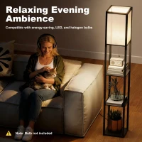 HOMCOM vloerlamp verlichting E27 tot 40 W met 3 planken voor woon-/slaapkamer hout(m-6)