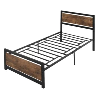 HOMCOM Estructura de Cama Individual en Madera y Acero con Lamas Estilo Industrial, 90x200cm(m-5)