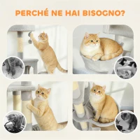 PawHut Árbol Rascador para Gatos con Escalera, 2 Hamacas, 3 Perchas, 2 Casetas y 3 Plataformas, 48x48x192 cm, Gris y Crema(m-4)