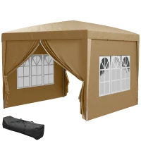 Outsunny Gazebo de Exterior 3x3 m Plegable con 4 Paneles Laterales, en Acero y Tejido Oxford Caqui(m-7)
