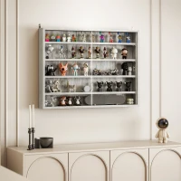 HOMCOM Vetrina per Collezionismo a 4 Ripiani Regolabili in Legno con Ante in Vetro, 80x9.5x60 cm, Grigio(m-8)