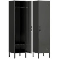 HOMCOM Metalen locker met afsluitbare deur en kledingstang, losse stalen locker voor thuis of kantoor, zwart(m-10)