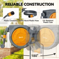 Outsunny Retractable Hose Reel Wall Mounted, 30+2m Garden Hose Pipe Reel with Lock, Auto Rewind, 7 in 1 Spray Nozzle, Includes Wall Fixings, 180° Swivel, Outdoor Watering, 59 x 23 x 42 cm, Orange(m-5)