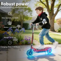 HOMCOM Folding Electric Scooter Rechargeable Kids Ride on 7-14 Age Red/Black(m-4)