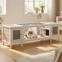 PawHut Rabbit Hutch and Run, with Removable Tray - Grey(m-11)